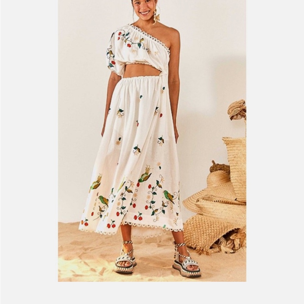 Embroidered Maxi Dress with Parrot Design
